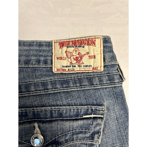 True Religion Disco Billy Big T Jeans Size 31x29 Blue Denim Low Rise Rhinestone - Picture 6 of 11